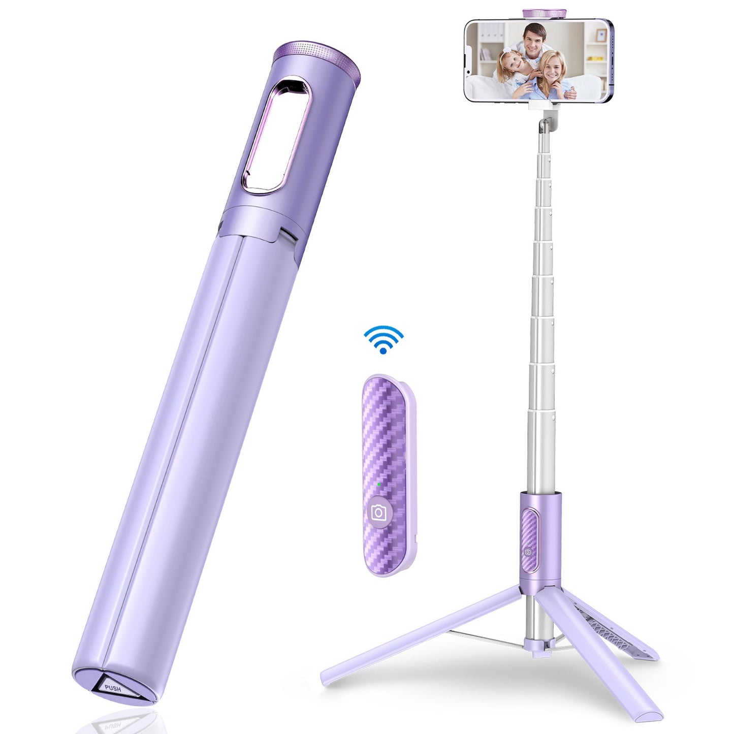 New 150cm Long Selfie Stick Tripod Carbon Fiber Plastic Detachable Remote Control AB202 Max Phone Compatibility Rotatable - GoTypical