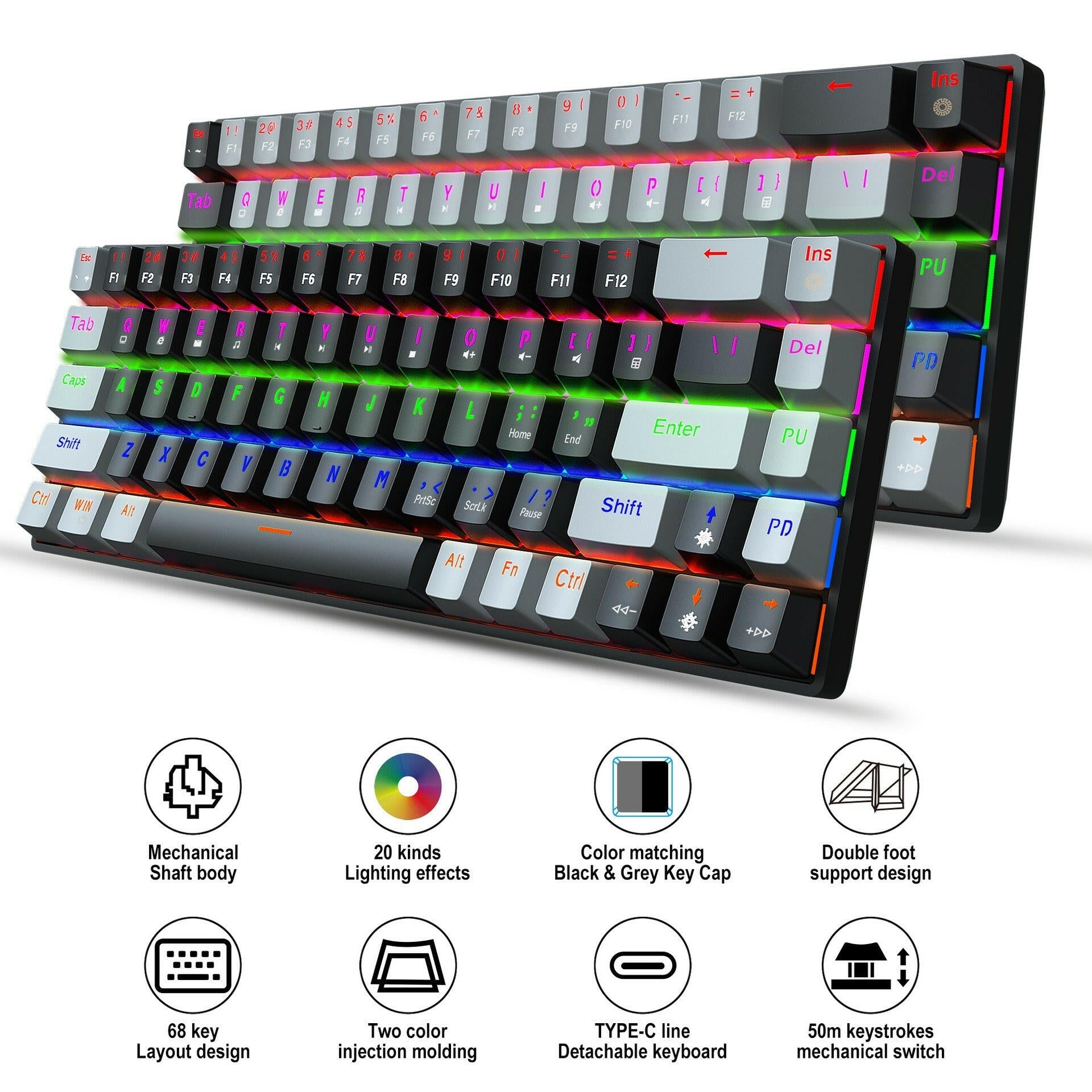 . 68-Key RGB Mechanical Gaming Keyboard – Blue & Red Switches - GoTypical
