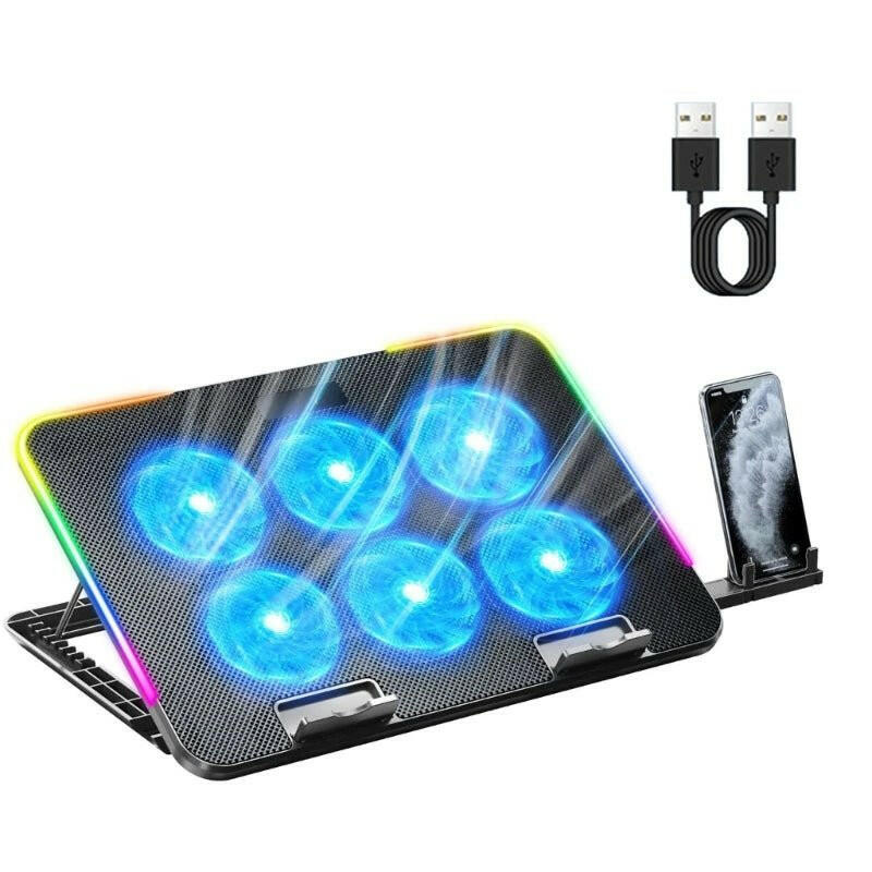 . Laptop Cooler Pad – Metal Cooling Stand with 6 LED Fans & Phone Holder - GoTypical