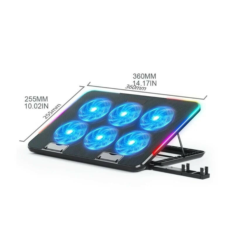 . Laptop Cooler Pad – Metal Cooling Stand with 6 LED Fans & Phone Holder - GoTypical