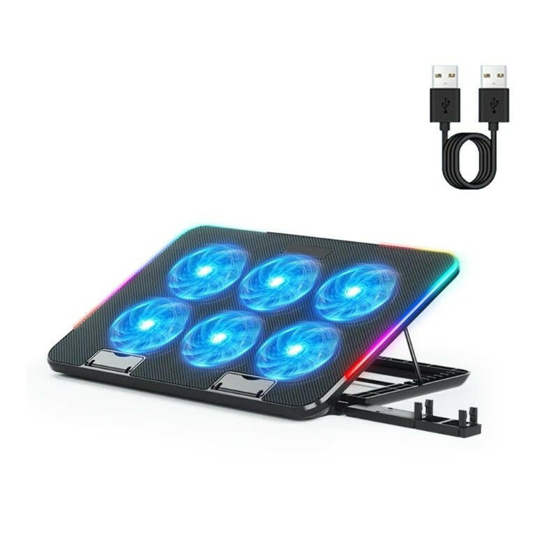 . Laptop Cooler Pad – Metal Cooling Stand with 6 LED Fans & Phone Holder - GoTypical