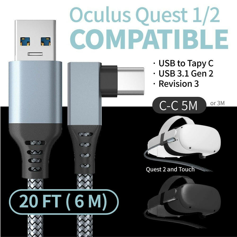 Oculus Quest2 Link Cable – Bend-Resistant VR Gaming Cable 16ft USB-C - GoTypical