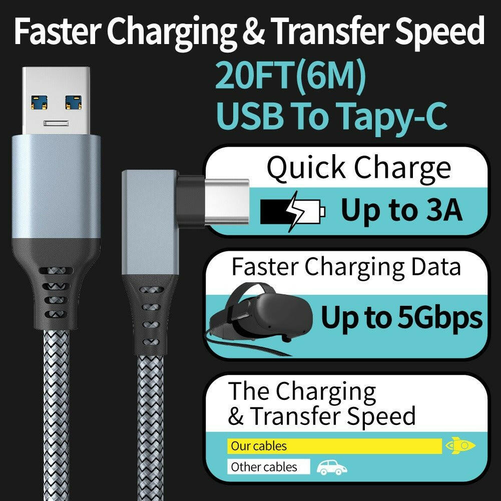 Oculus Quest2 Link Cable – Bend-Resistant VR Gaming Cable 16ft USB-C - GoTypical