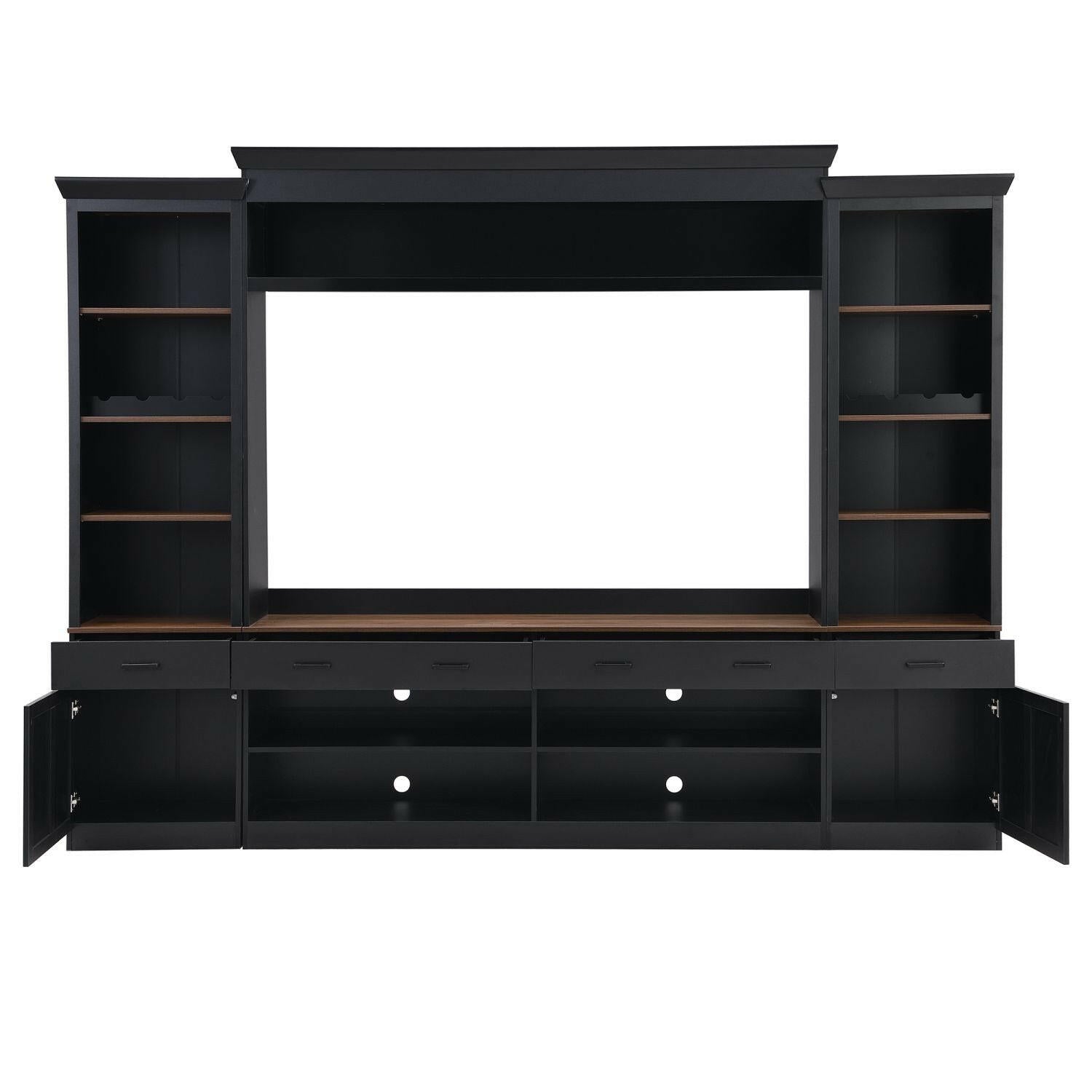 Entertainment Wall Unit Set – Black & Walnut TV Stand with Adjustable Shelves for 70" TVs - GoTypical