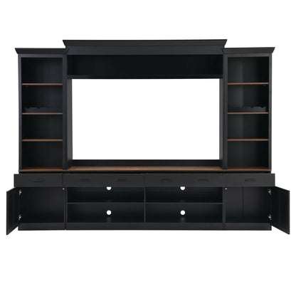Entertainment Wall Unit Set – Black & Walnut TV Stand with Adjustable Shelves for 70" TVs - GoTypical