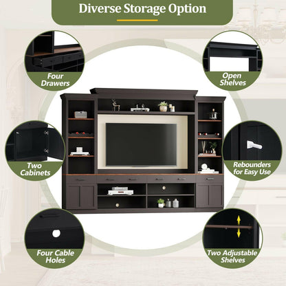 Entertainment Wall Unit Set – Black & Walnut TV Stand with Adjustable Shelves for 70" TVs - GoTypical