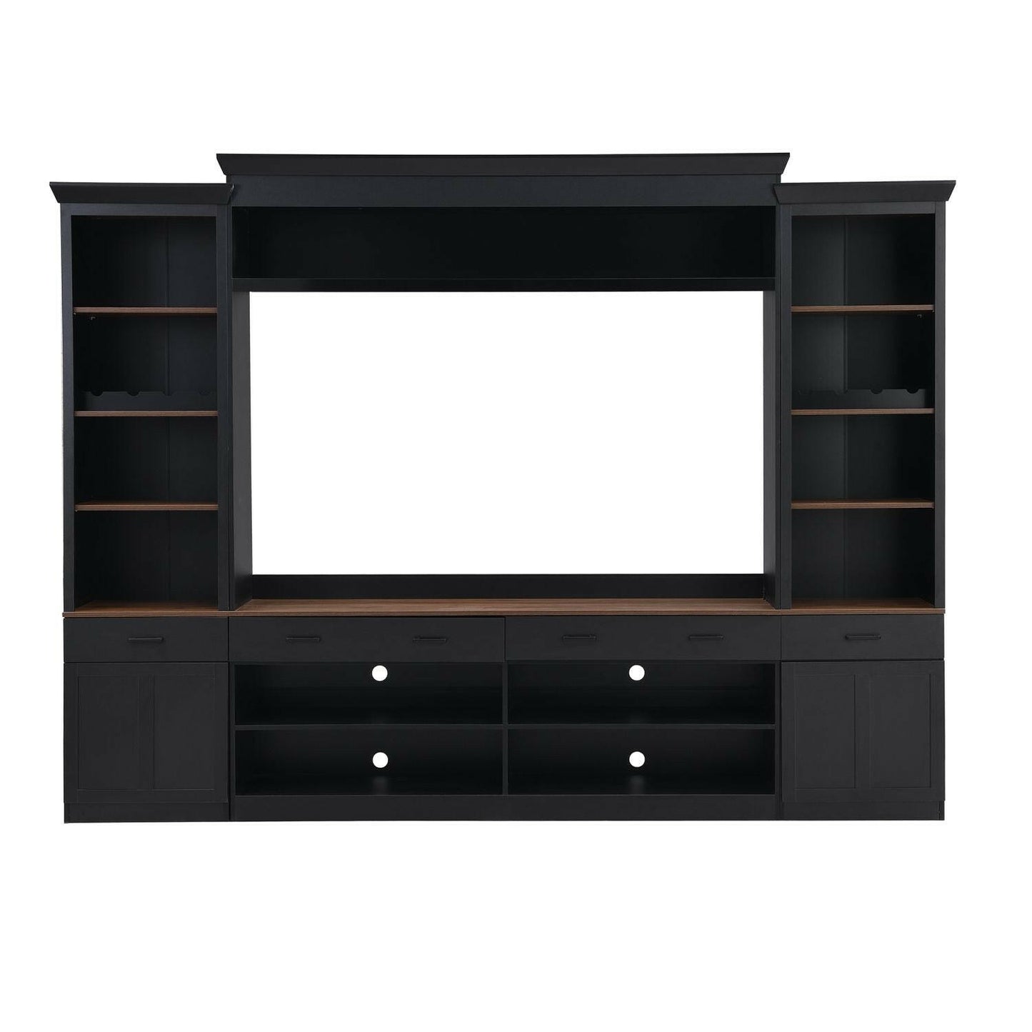 Entertainment Wall Unit Set – Black & Walnut TV Stand with Adjustable Shelves for 70" TVs - GoTypical