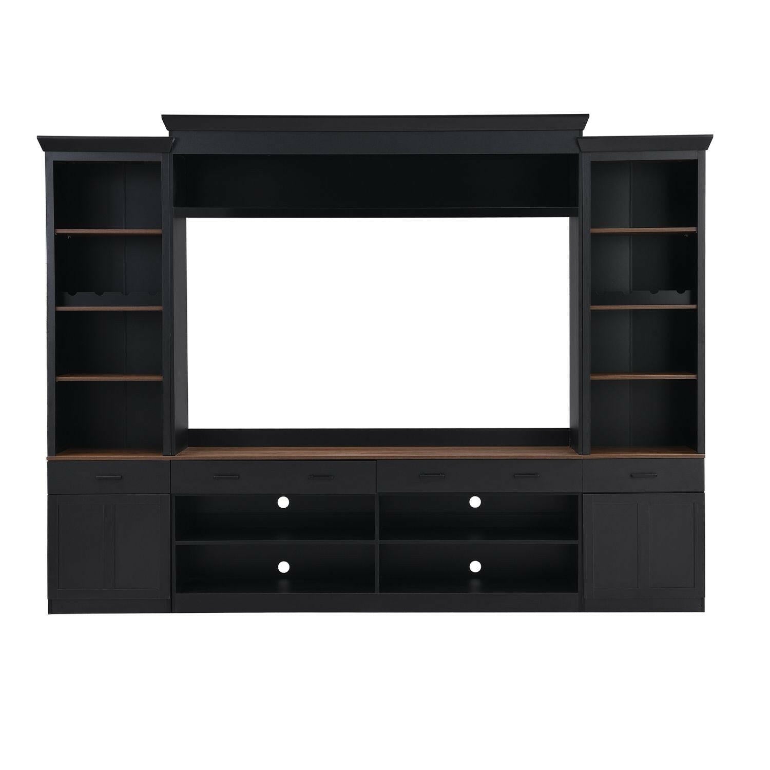 Entertainment Wall Unit Set – Black & Walnut TV Stand with Adjustable Shelves for 70" TVs - GoTypical