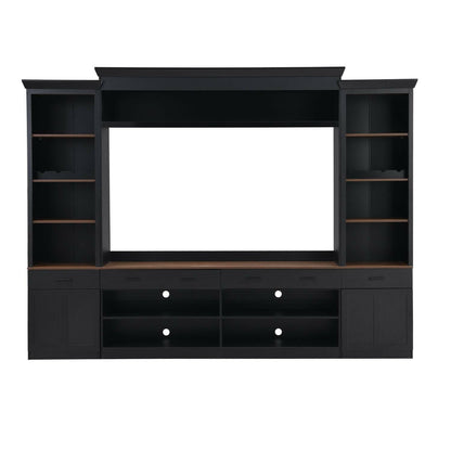 Entertainment Wall Unit Set – Black & Walnut TV Stand with Adjustable Shelves for 70" TVs - GoTypical