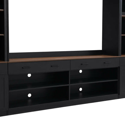 Entertainment Wall Unit Set – Black & Walnut TV Stand with Adjustable Shelves for 70" TVs - GoTypical