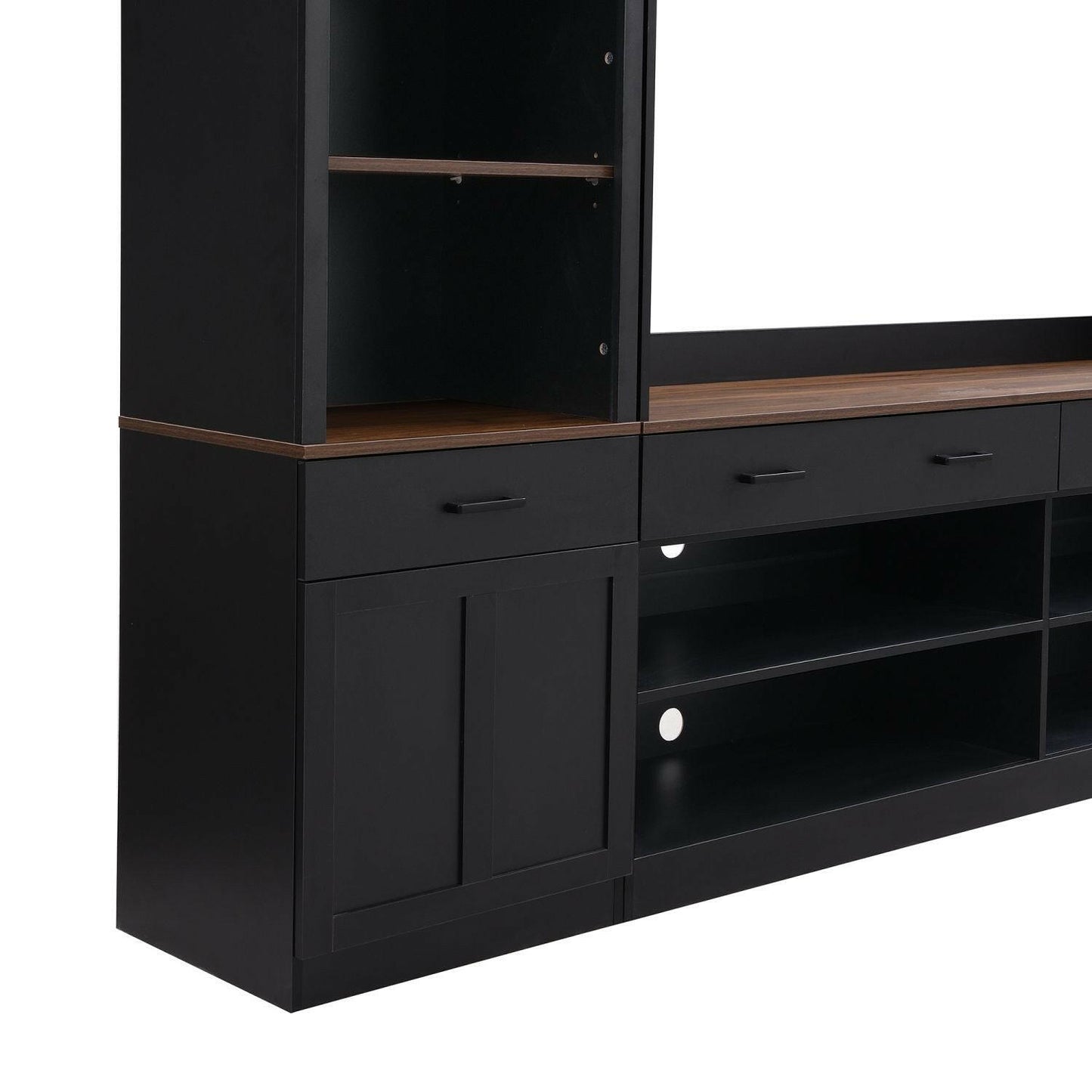 Entertainment Wall Unit Set – Black & Walnut TV Stand with Adjustable Shelves for 70" TVs - GoTypical