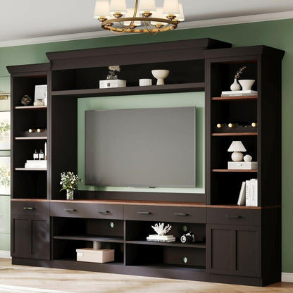 Entertainment Wall Unit Set – Black & Walnut TV Stand with Adjustable Shelves for 70" TVs - GoTypical