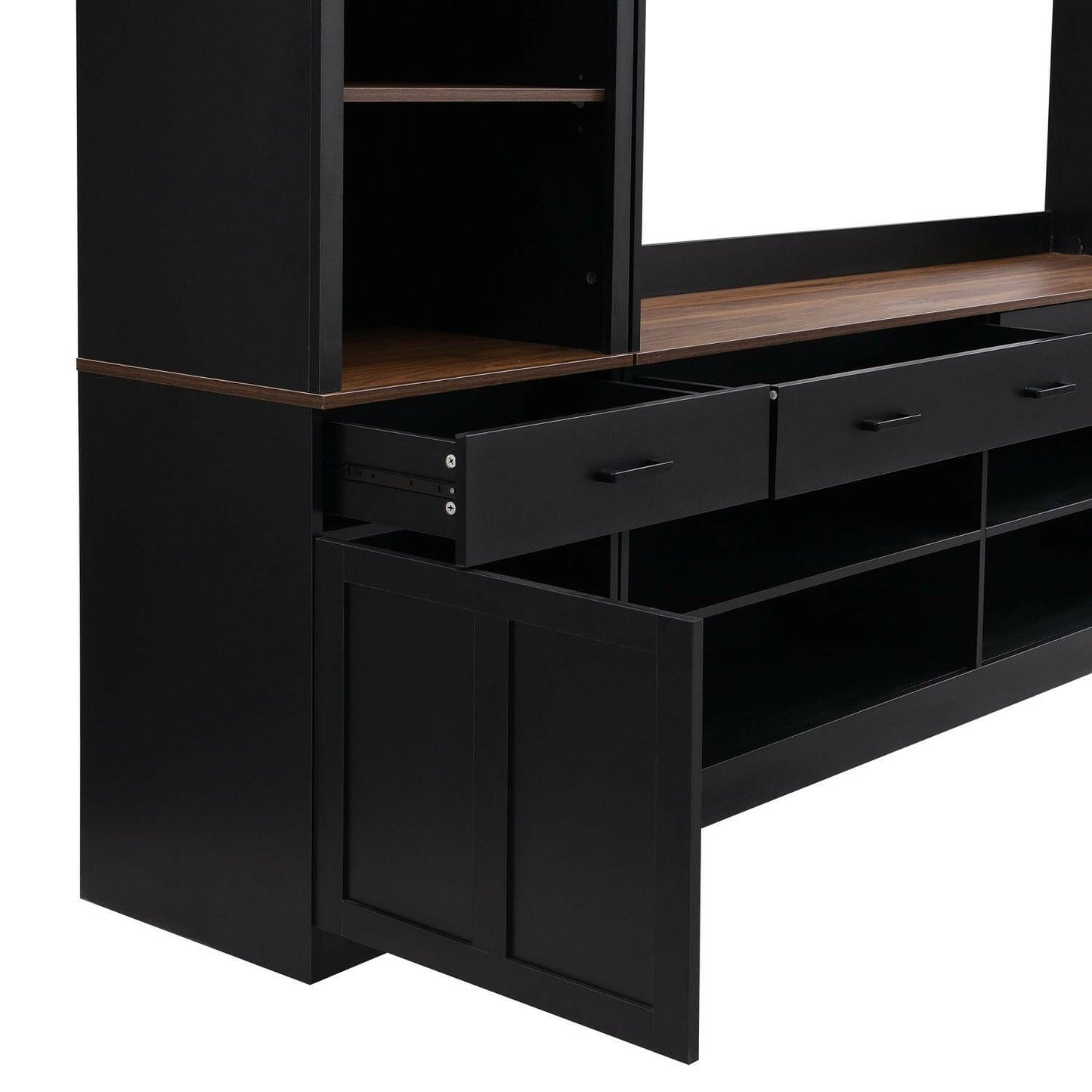 Entertainment Wall Unit Set – Black & Walnut TV Stand with Adjustable Shelves for 70" TVs - GoTypical