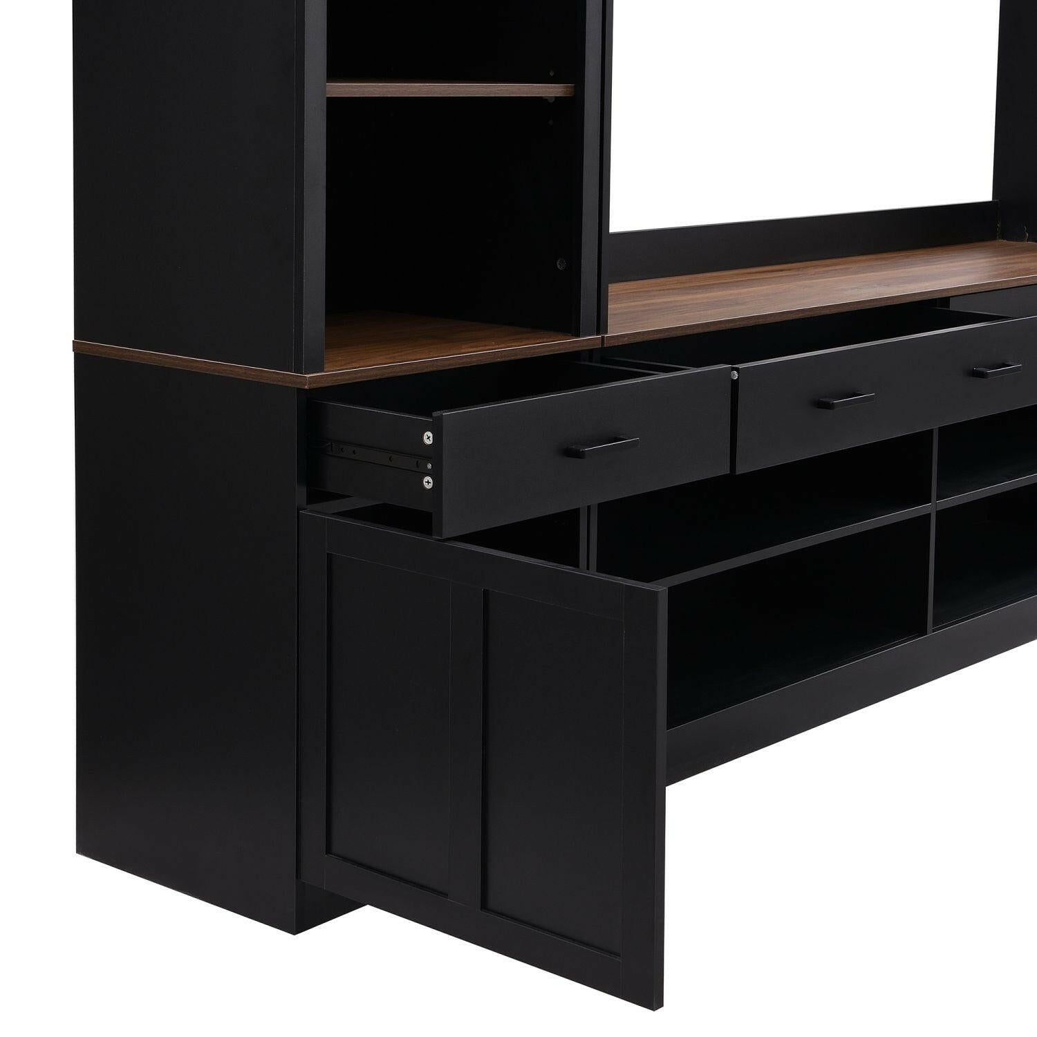 Entertainment Wall Unit Set – Black & Walnut TV Stand with Adjustable Shelves for 70" TVs - GoTypical