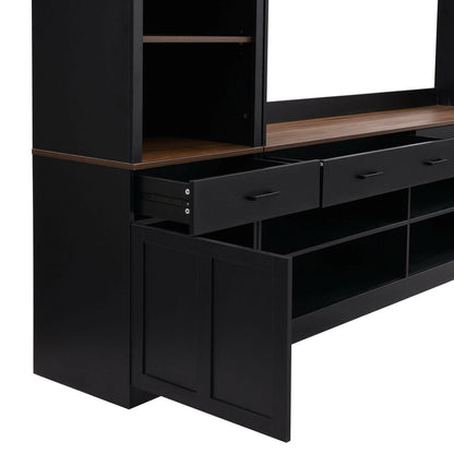 Entertainment Wall Unit Set – Black & Walnut TV Stand with Adjustable Shelves for 70" TVs - GoTypical