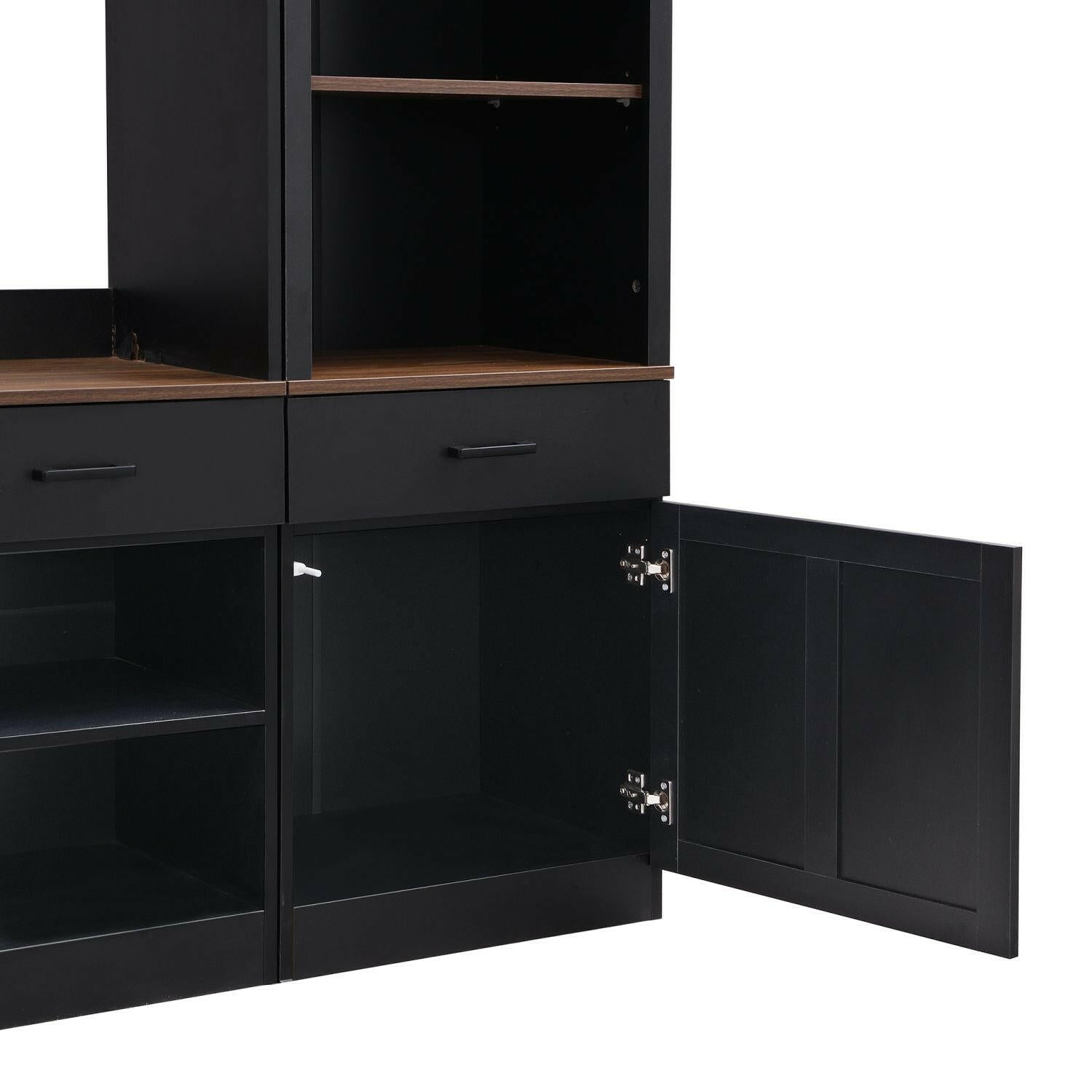 Entertainment Wall Unit Set – Black & Walnut TV Stand with Adjustable Shelves for 70" TVs - GoTypical