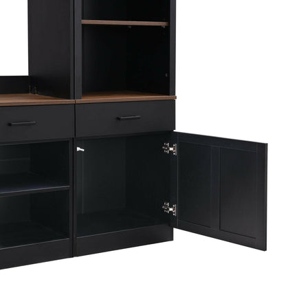 Entertainment Wall Unit Set – Black & Walnut TV Stand with Adjustable Shelves for 70" TVs - GoTypical