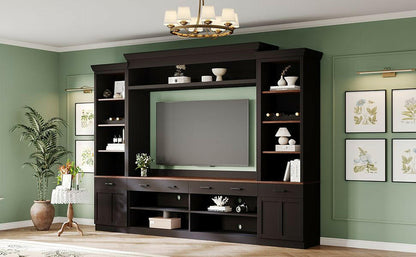 Entertainment Wall Unit Set – Black & Walnut TV Stand with Adjustable Shelves for 70" TVs - GoTypical