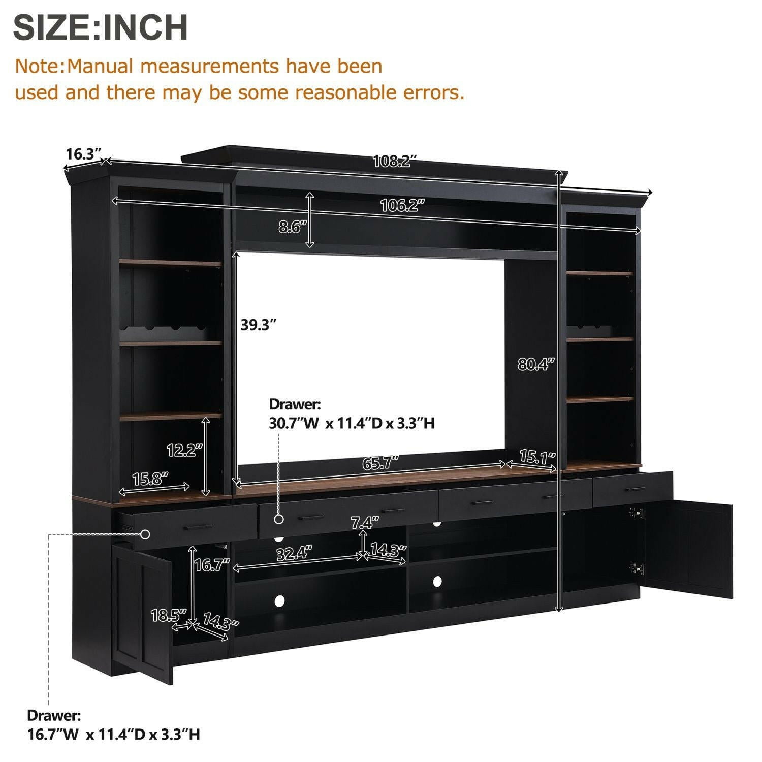 Entertainment Wall Unit Set – Black & Walnut TV Stand with Adjustable Shelves for 70" TVs - GoTypical