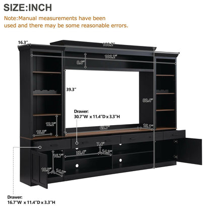 Entertainment Wall Unit Set – Black & Walnut TV Stand with Adjustable Shelves for 70" TVs - GoTypical
