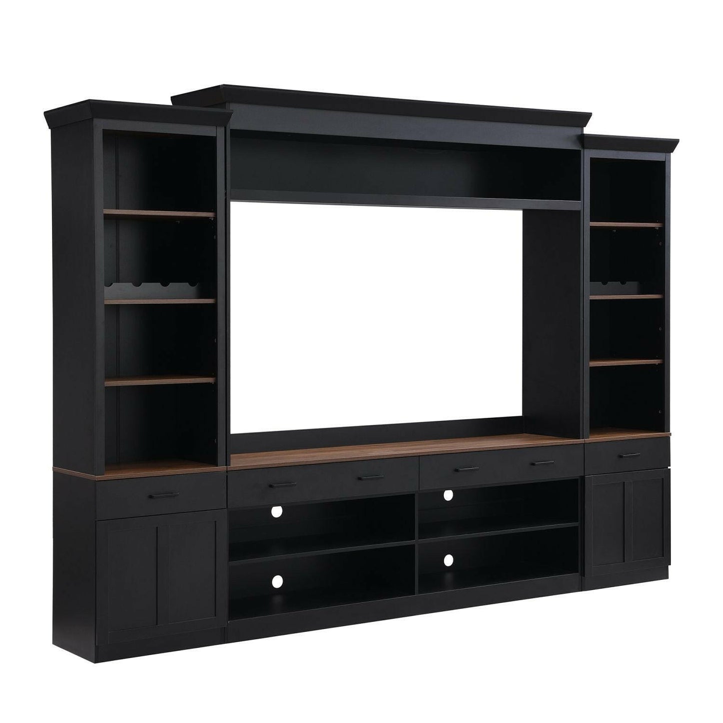 Entertainment Wall Unit Set – Black & Walnut TV Stand with Adjustable Shelves for 70" TVs - GoTypical