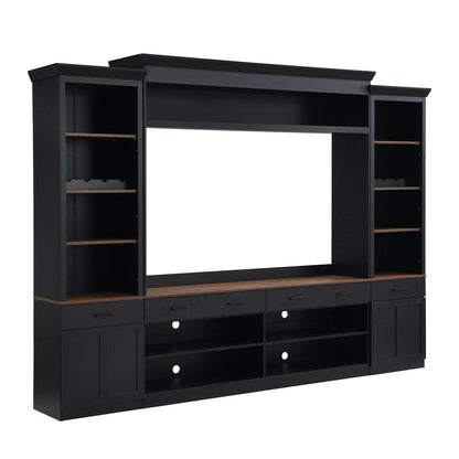 Entertainment Wall Unit Set – Black & Walnut TV Stand with Adjustable Shelves for 70" TVs - GoTypical