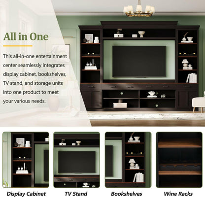 Entertainment Wall Unit Set – Black & Walnut TV Stand with Adjustable Shelves for 70" TVs - GoTypical