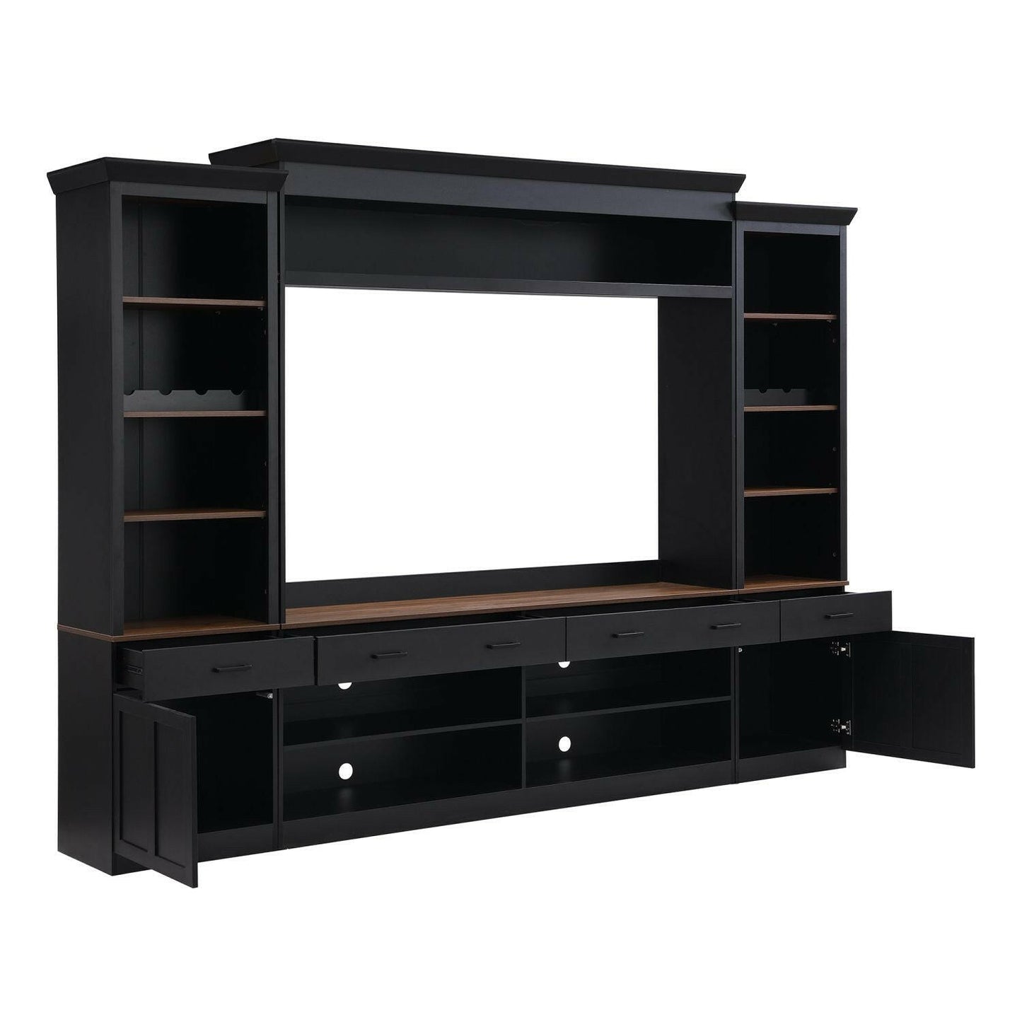 Entertainment Wall Unit Set – Black & Walnut TV Stand with Adjustable Shelves for 70" TVs - GoTypical