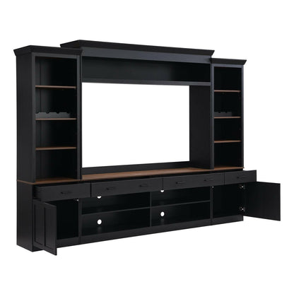 Entertainment Wall Unit Set – Black & Walnut TV Stand with Adjustable Shelves for 70" TVs - GoTypical