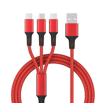 . Nylon Braided 3-Head Fast Charging Mobile Phone Cable - GoTypical