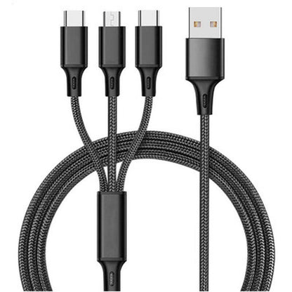 . Nylon Braided 3-Head Fast Charging Mobile Phone Cable - GoTypical