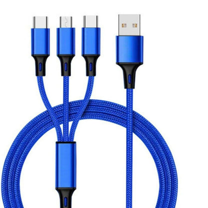 . Nylon Braided 3-Head Fast Charging Mobile Phone Cable - GoTypical