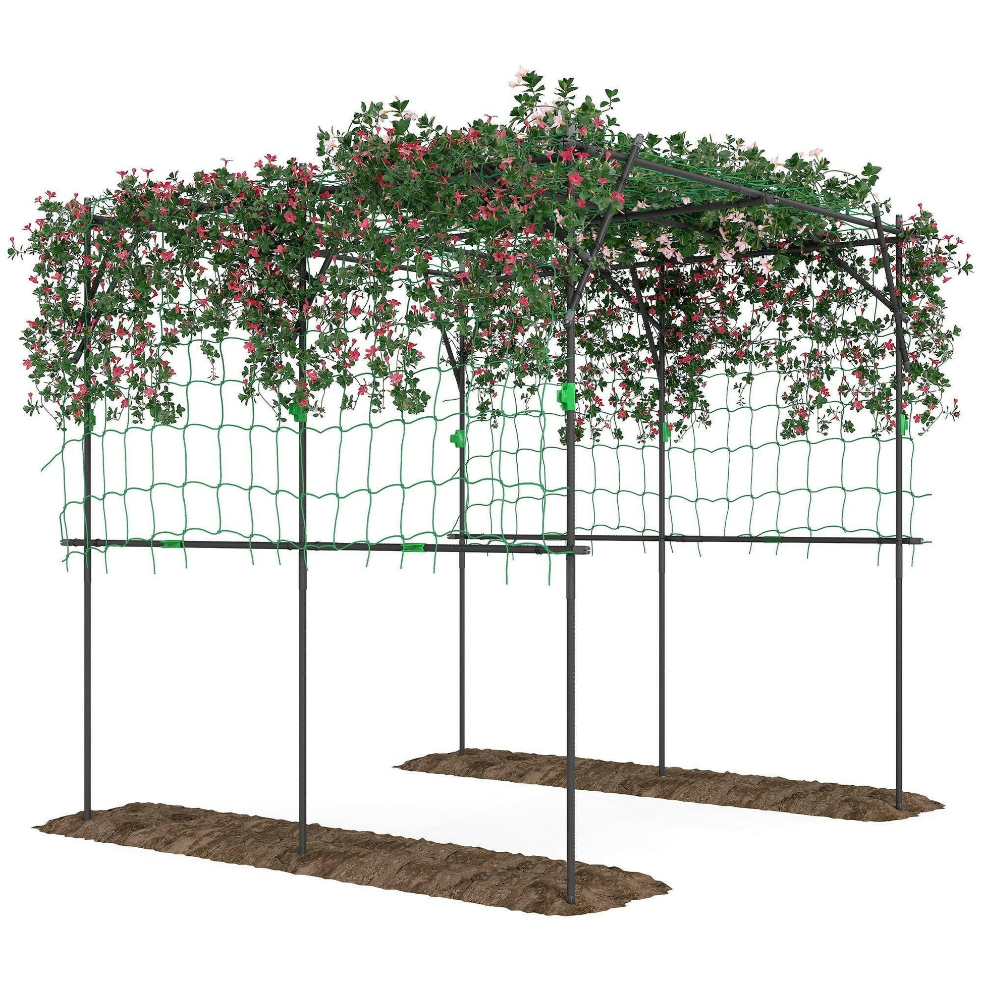 Adjustable Garden Arch Trellis – Black Steel Frame with Climbing Net - GoTypical