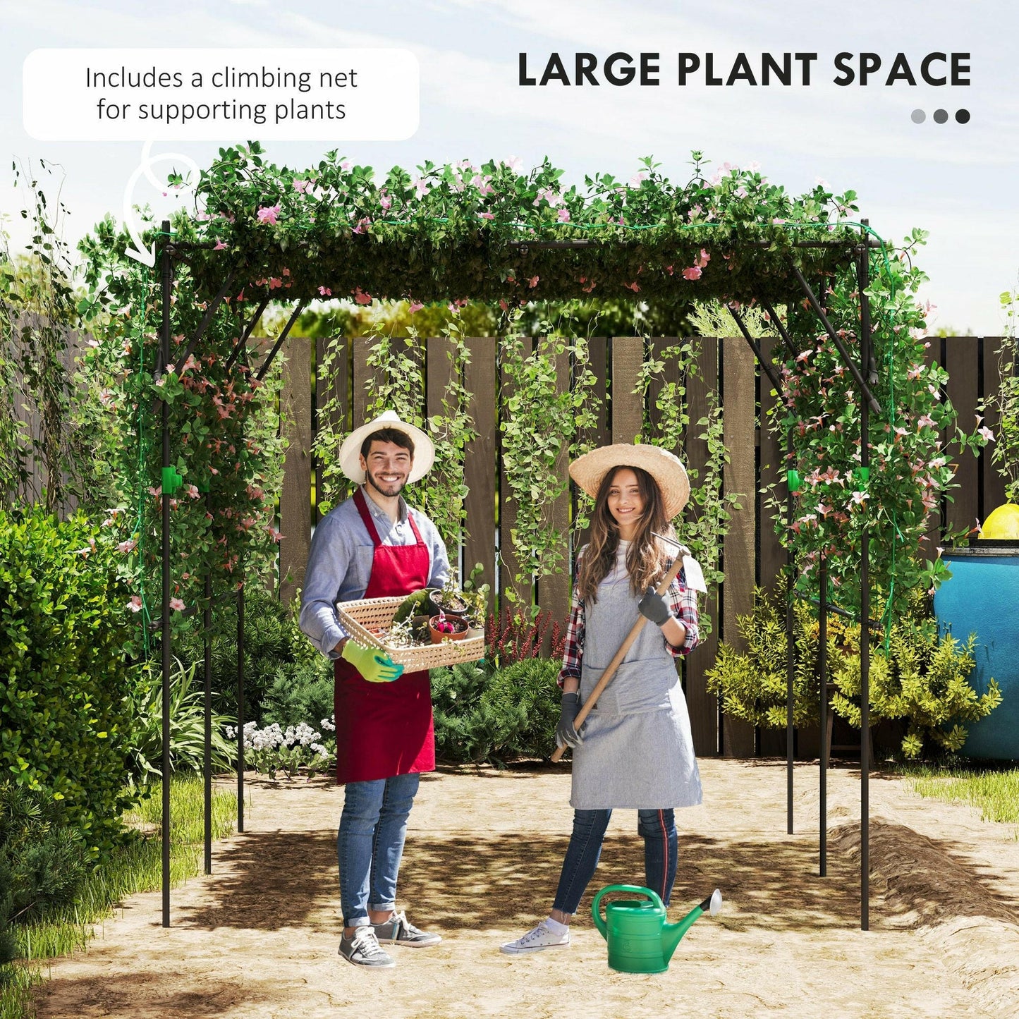 Adjustable Garden Arch Trellis – Black Steel Frame with Climbing Net - GoTypical