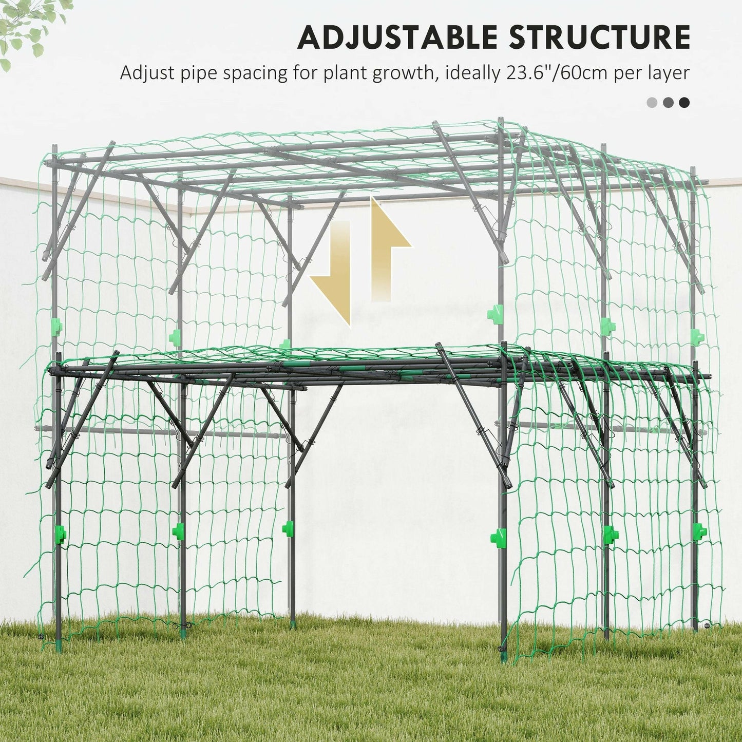 Adjustable Garden Arch Trellis – Black Steel Frame with Climbing Net - GoTypical