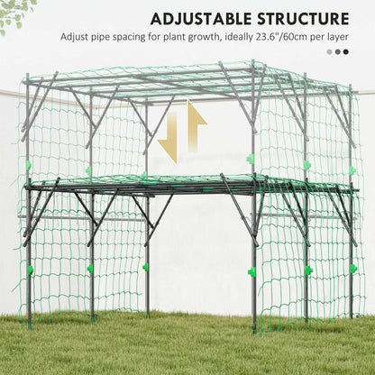 Adjustable Garden Arch Trellis – Black Steel Frame with Climbing Net - GoTypical