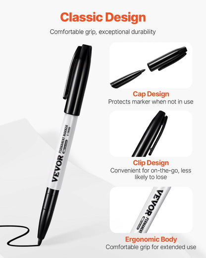 Permanent Markers – Black Fine Tip Waterproof & Fade-Resistant 36 Count - GoTypical