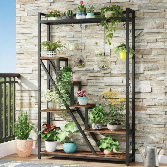 7-Tier Plant Stand – Indoor Ladder Shelf with Rustic Wood Finish - GoTypical