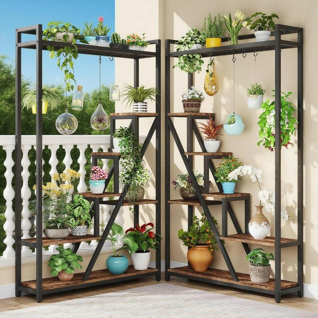7-Tier Plant Stand – Indoor Ladder Shelf with Rustic Wood Finish - GoTypical