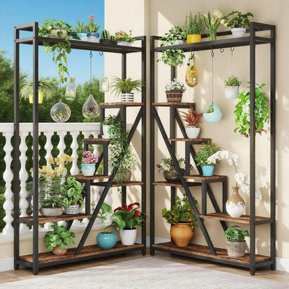 7-Tier Plant Stand – Indoor Ladder Shelf with Rustic Wood Finish - GoTypical