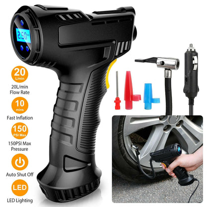 Portable Car Tire Inflator DC 12V Digital Car Air Pump Compressor Electric Air Pump with LED Light 150PSI - GoTypical