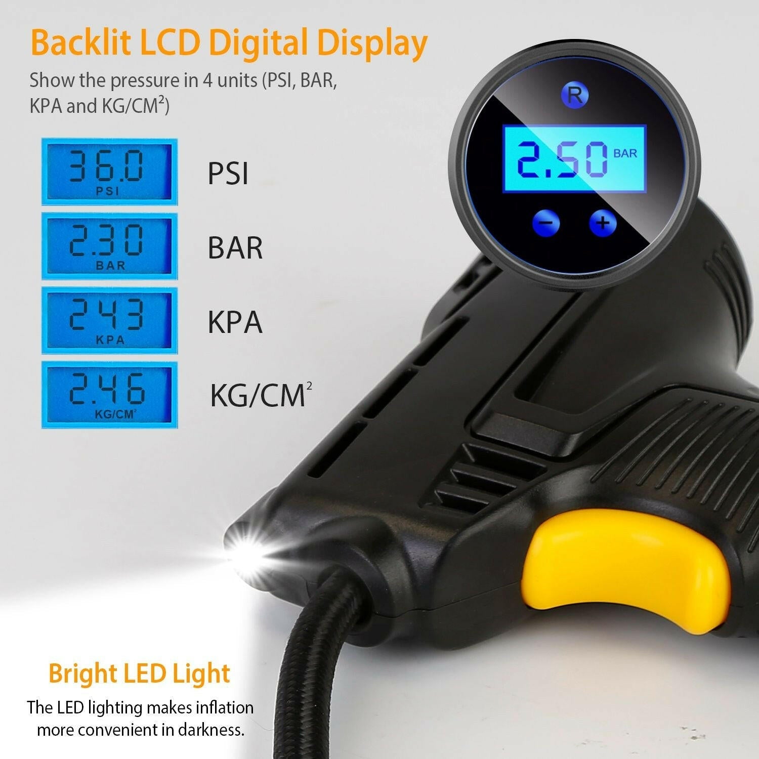 Portable Car Tire Inflator DC 12V Digital Car Air Pump Compressor Electric Air Pump with LED Light 150PSI - GoTypical