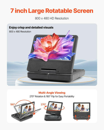 . Portable DVD Player – 7 Inch HD Swivel Screen, 4-Hour Battery - GoTypical