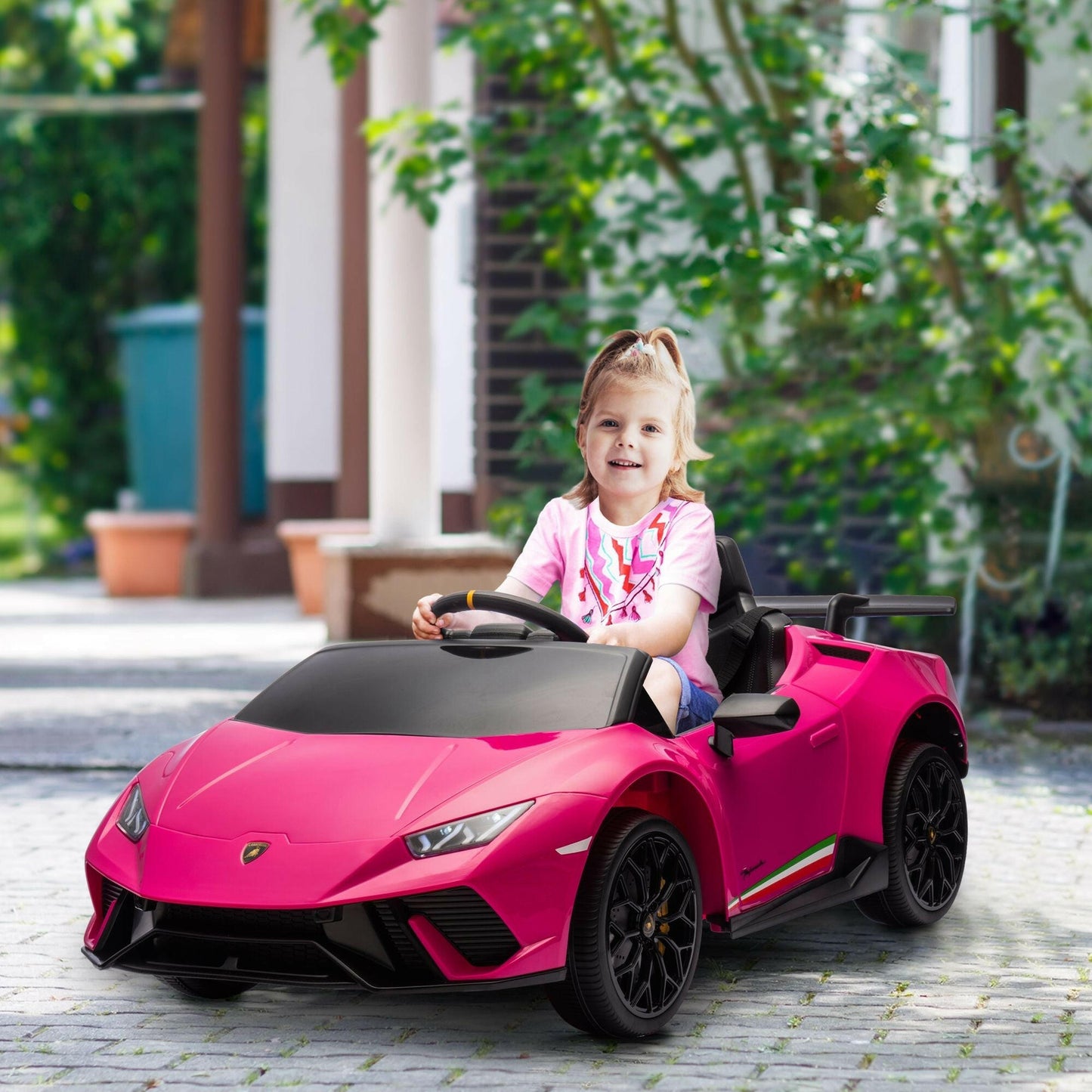 Qaba Kids Electric Car 12V Lamborghini Huracan – Pink, Remote Control - GoTypical