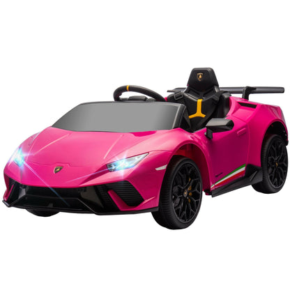 Qaba Kids Electric Car 12V Lamborghini Huracan – Pink, Remote Control - GoTypical