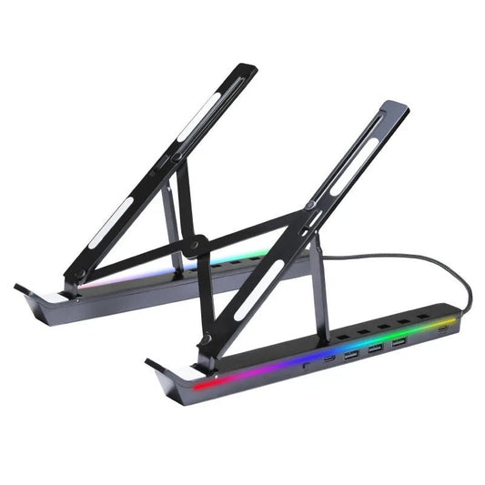 RGB Laptop Stand Adjustable 6 Gear Height Heat Dissipation USB Type - c Hub Ergonomic Notebook Holder for MacBook Tablet Phone - GoTypical