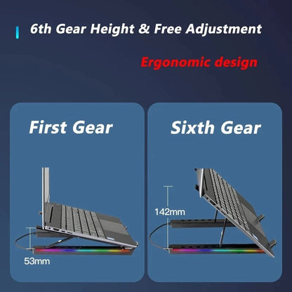 RGB Laptop Stand Adjustable 6 Gear Height Heat Dissipation USB Type - c Hub Ergonomic Notebook Holder for MacBook Tablet Phone - GoTypical