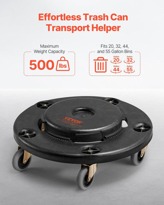 Round Trash Can Dolly Fit 20, 32, 44, 55 Gal Garbage Container 500lbs Heavy Duty - GoTypical