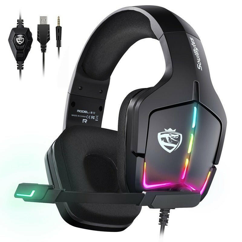 . S12 Wired RGB Gaming Headset – Braided Cable, Faux Protein Skin - GoTypical
