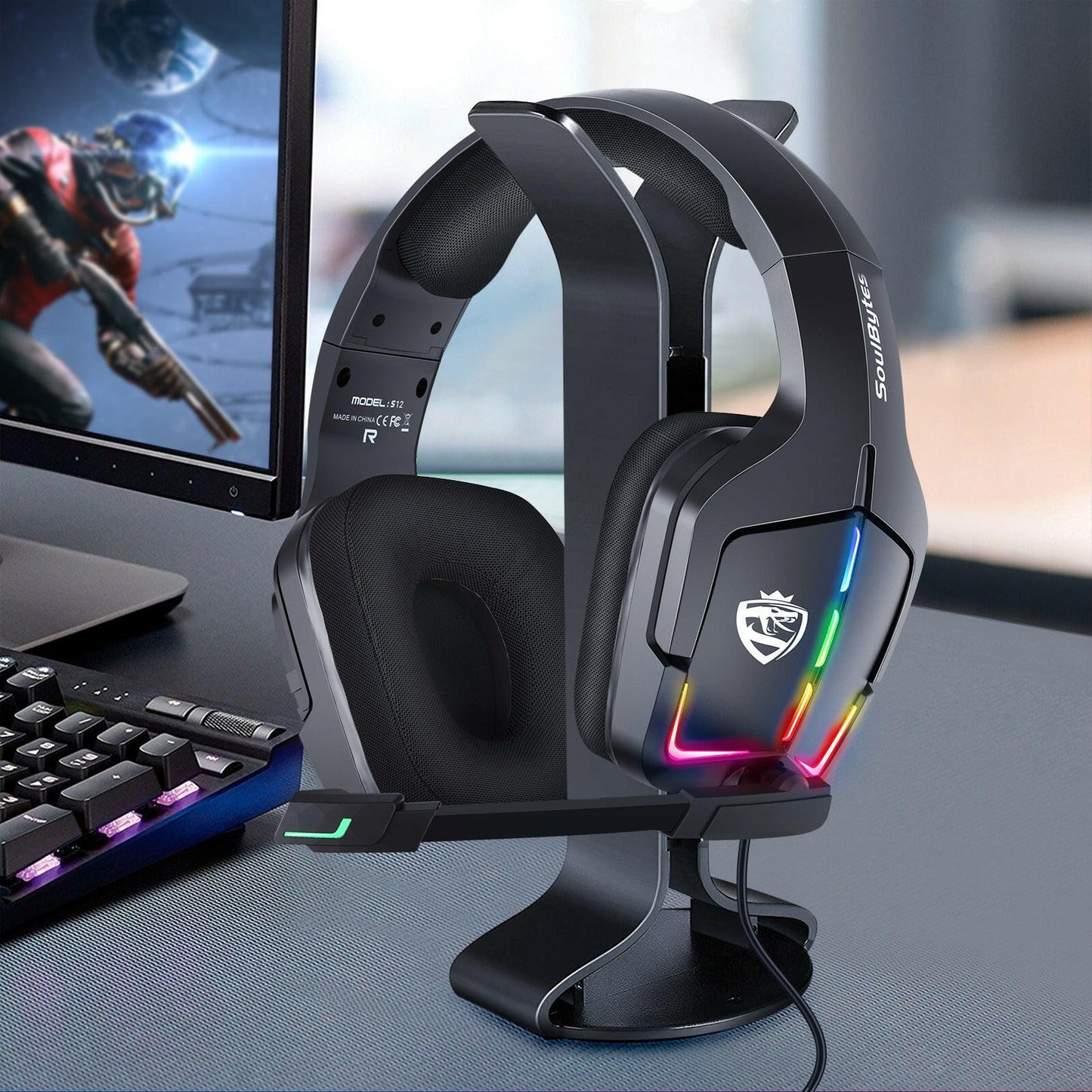 . S12 Wired RGB Gaming Headset – Braided Cable, Faux Protein Skin - GoTypical